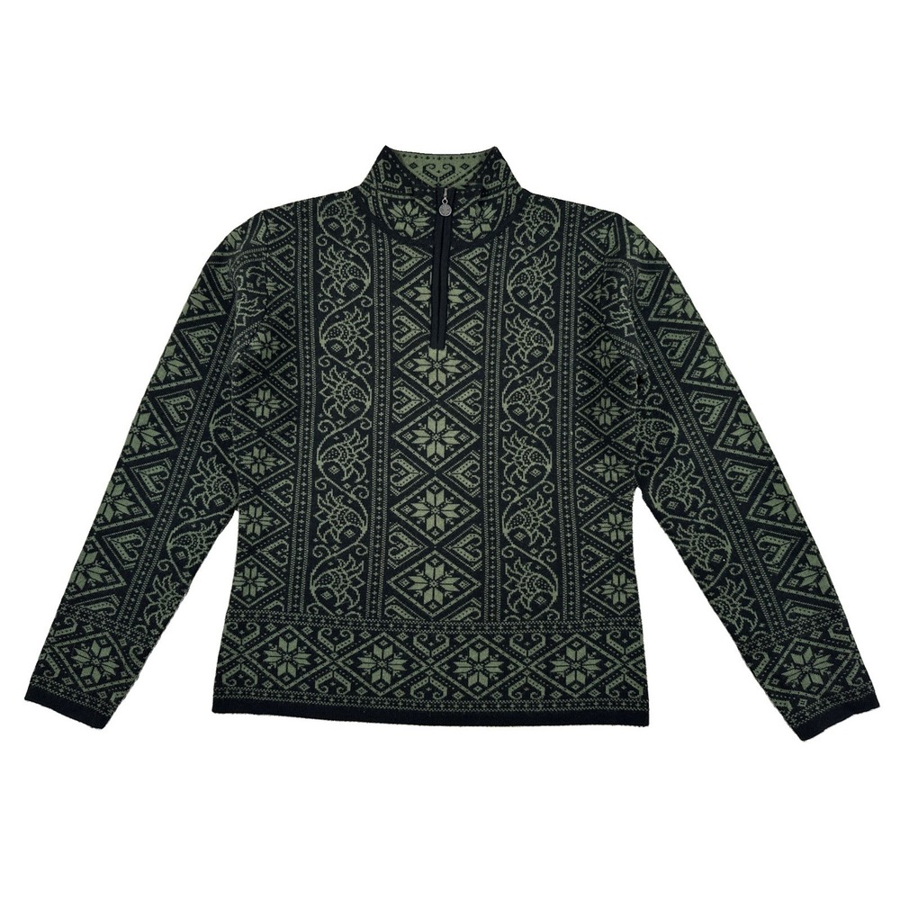 Neve Designs Wool Fair Isle 1/4 Zip Pullover Women's Small Black Green Ski